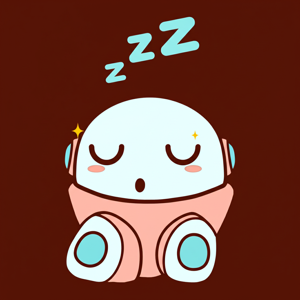 A cute robot waking up from sleep